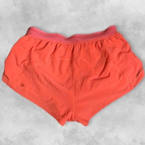 Lululemon Short Sweat Wicking Secure Waistband Zippered Pocket Vibrant Coral W 2 - Picture 2 of 5